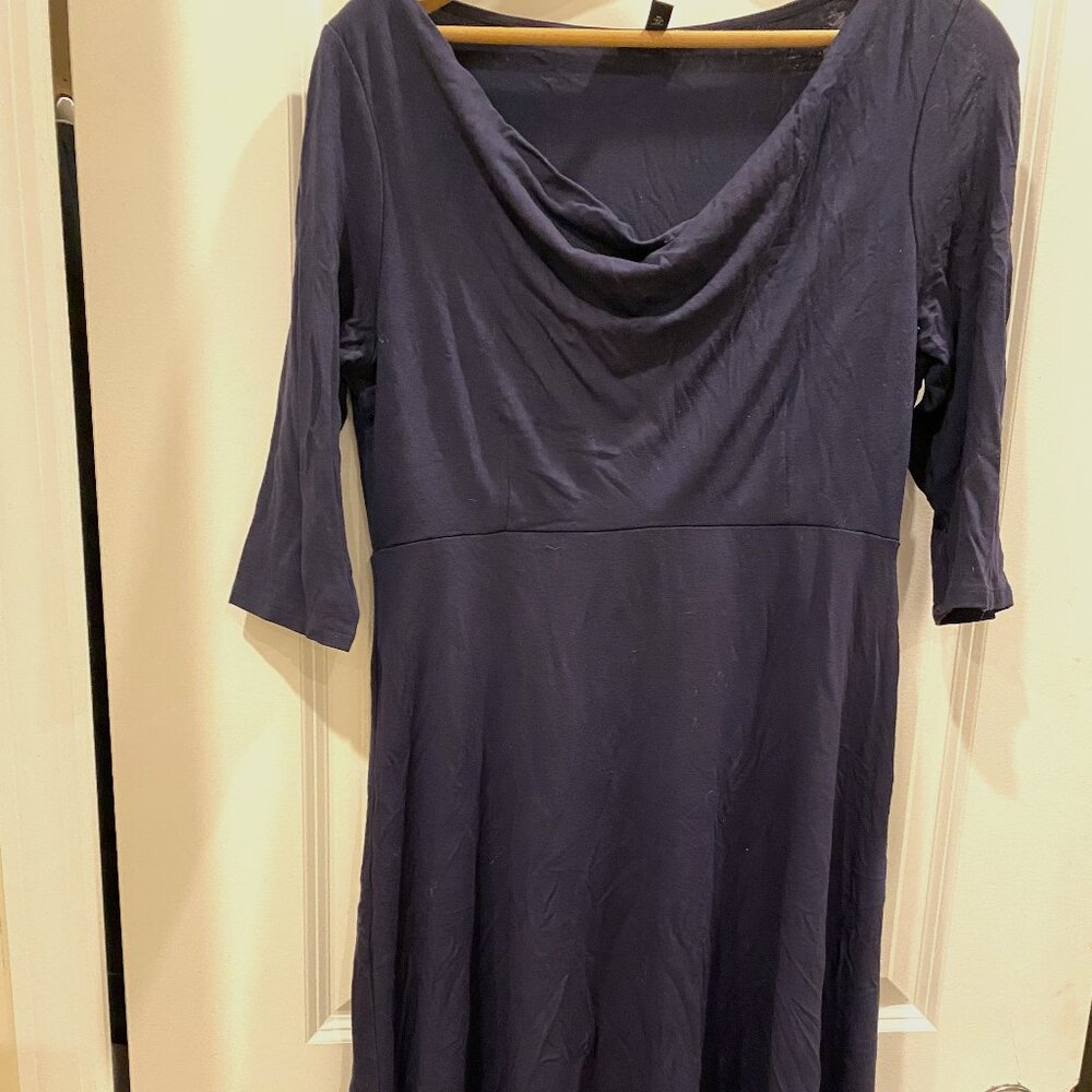 Eileen Fisher XS Draped Neck Midi Dress